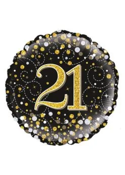 Folieballon 21 Jaar Zwart Goud Zilver Holografisch Zwart Goud Zilver H