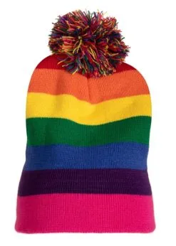 Muts Gebreid Met Pompon Regenboog