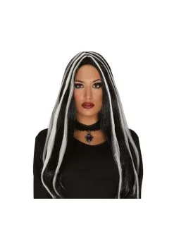 Pruik Zwart/wit Lang Haar | Feestkleding Breda