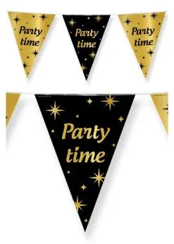Vlaggenlijn Party Time Zwart/goud 10m | Feestkleding Breda